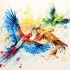 Super watercolor flying parrot flock in splashes tattoo design