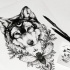 Super wolf head with moon sign and a moth tattoo design
