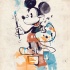 Superb watercolor Mickey Mouse with brash and paints tattoo design