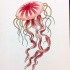 Superior red jellyfish with yellow horns tattoo design