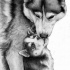 Sweet black-and-white leaking wolf mom and her baby tattoo design