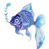 Sweet blue fish keeping a flower in mouth tattoo design