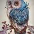 Sweet blue owl sitting on berried branch tattoo design