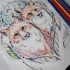 Sweet colorful fox couple on nature background tattoo design