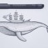 Sweet dotwork whale with ship on back tattoo design
