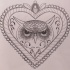 Sweet drawn owl head in heard frame tattoo design