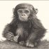 Sweet grey-ink chimpanzee baby tattoo design