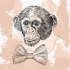 Sweet grey-ink chimpanzee head and big tie-bow tattoo design