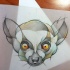 Sweet orange-eyed lemur head with dotwork effect tattoo design