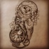 Sweet owl with bells and clock surrounded with flowers tattoo design
