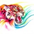 Swirly multicolor jaguar head tattoo design
