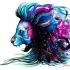 Swirly watercolor gnarling lion tattoo design