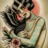 Tattooed old school girl embracing a raven tattoo design