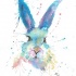 Tender blue watercolor hare portrait in splshes tattoo design
