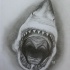 Terrible black-and-white shark jaws tattoo design