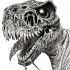 Terrible blak-ink rawring dinosaur portrait tattoo design