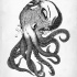Terrible octopus with Edgar Poe head tattoo design