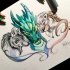 Three different colored animal heads tattoo design