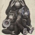 Three legendary chimpanzee with modern acsessories tattoo design