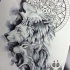 Three white wolfs on mandala background tattoo design