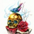 Tiny bird and golden skull tattoo design by Eder1985