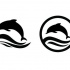 Tiny black dolphins jumping over sea waves tattoo design