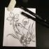 Tiny rodent crawling on flower stems tattoo design