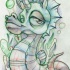 Tired animated new school seahorse with horn tattoo design