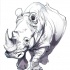 Tired pale-colored walking rhino tattoo design