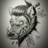 Traditional black-and-white blind wild pig killed with arrows tattoo design