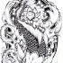 Traditional black-and-white koi fish swimming in dark water tattoo design