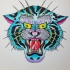 Traditional blue-striped tiger head tattoo design