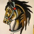 Traditional brown horse head in reins tattoo design