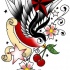 Traditional colorful detailed sparrow with berries tattoo design