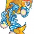 Traditional colorful koi fish and tiny rosy flowers tattoo design