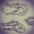 Traditional colorless reptile heads tattoo design