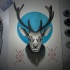 Traditional deer portrait on blue circle background tattoo design