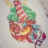 Traditional detailed bear with lighthouse and anchor tattoo design