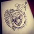 Traditional detailed swan with beaded heart-pictured medallion tattoo design