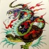 Traditional fire snake riding a turtle tattoo design