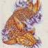 Traditional golden koi fish in violet waves tattoo design