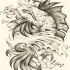 Traditional grey-ink fish in water tattoo design by Jksart