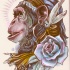 Traditional gypsy chimpanzee with rose tattoo design by Brain Leakage