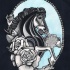 Traditional horse with roses in marine rope frame tattoo design