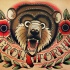Traditional old school bear with flowers and lettering tattoo design