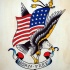 Traditional old school eagle keeping american flag and banner tattoo design
