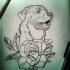 Traditional outline rottweiler and big flower tattoo design