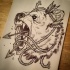 Traditional screaming grizzly head with arrows and rope tattoo design