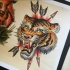 Traditional tiger head pierced with a lot of arrows tattoo design