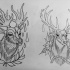 Traditional uncolored decorated deer head tattoo designs